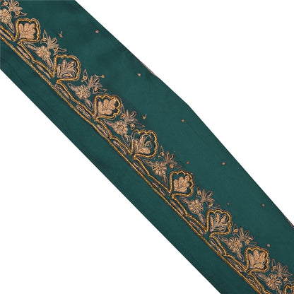 Sanskriti Vintage Saree Border Hand Beaded Craft Trims Lace 1 Yard Sequins Green