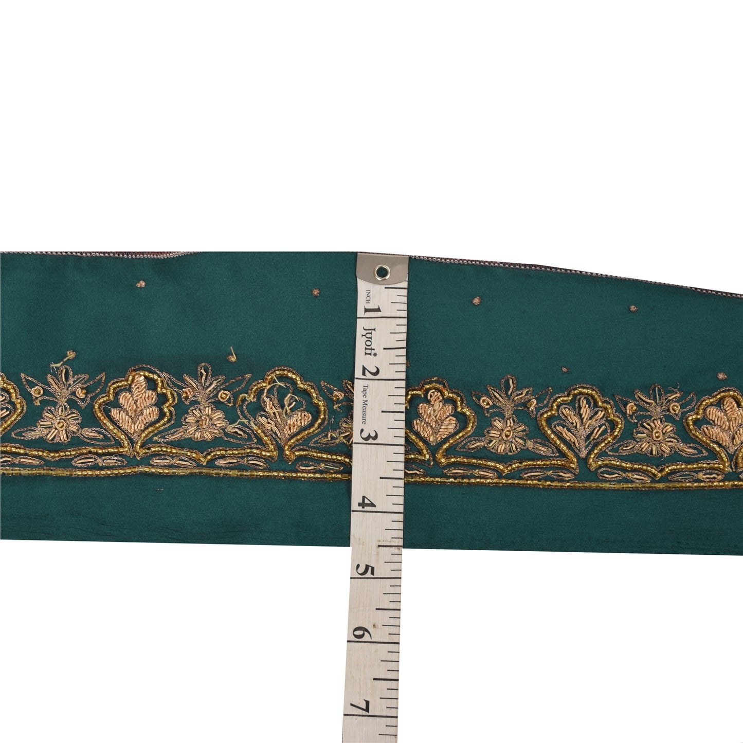 Sanskriti Vintage Saree Border Hand Beaded Craft Trims Lace 1 Yard Sequins Green