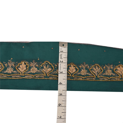 Sanskriti Vintage Saree Border Hand Beaded Craft Trims Lace 1 Yard Sequins Green