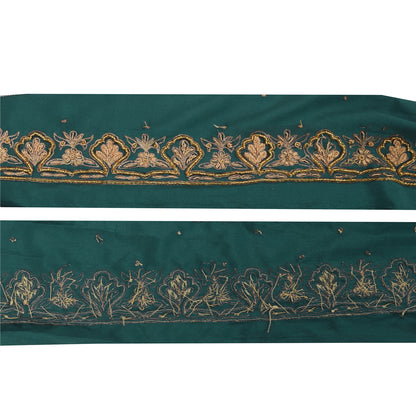 Sanskriti Vintage Saree Border Hand Beaded Craft Trims Lace 1 Yard Sequins Green