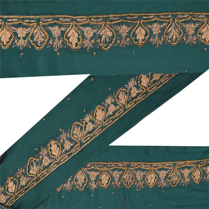 Sanskriti Vintage Saree Border Hand Beaded Craft Trims Lace 1 Yard Sequins Green