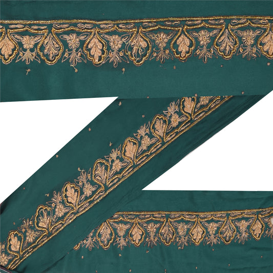Sanskriti Vintage Saree Border Hand Beaded Craft Trims Lace 1 Yard Sequins Green