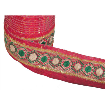Sanskriti Vintage Sari Border Hand Embroidered 1 Yd Indian Trim Sewing Pink Lace