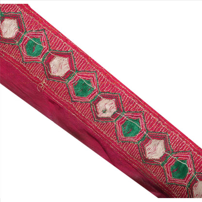 Sanskriti Vintage Sari Border Hand Embroidered 1 Yd Indian Trim Sewing Pink Lace