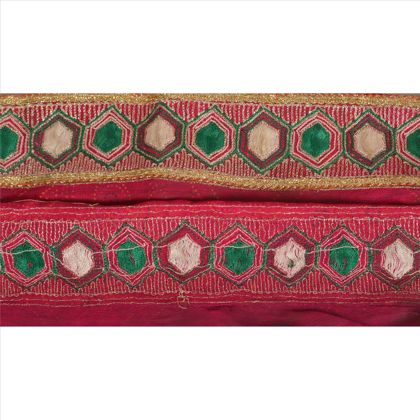 Sanskriti Vintage Sari Border Hand Embroidered 1 Yd Indian Trim Sewing Pink Lace