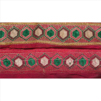 Sanskriti Vintage Sari Border Hand Embroidered 1 Yd Indian Trim Sewing Pink Lace