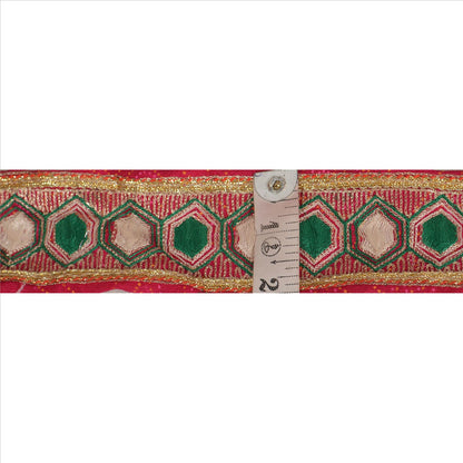 Sanskriti Vintage Sari Border Hand Embroidered 1 Yd Indian Trim Sewing Pink Lace
