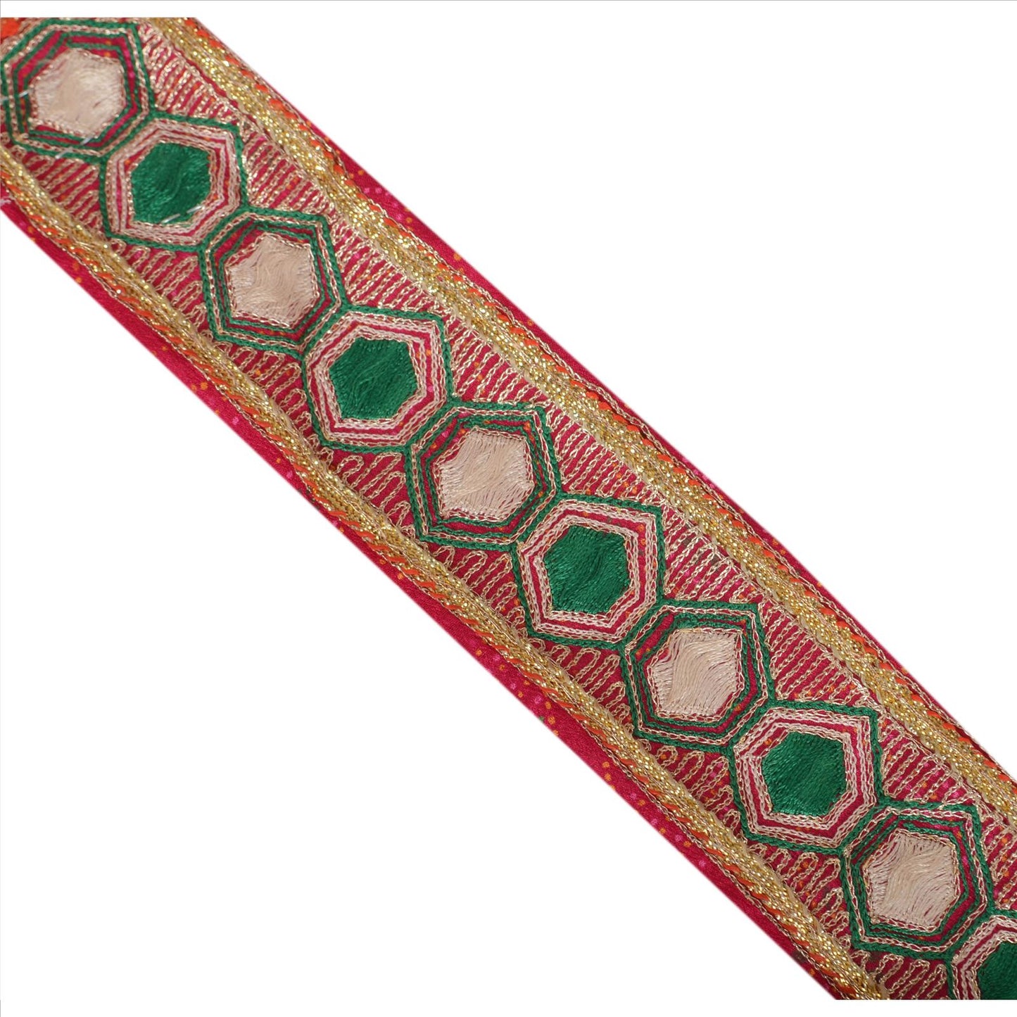 Sanskriti Vintage Sari Border Hand Embroidered 1 Yd Indian Trim Sewing Pink Lace