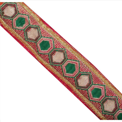 Sanskriti Vintage Sari Border Hand Embroidered 1 Yd Indian Trim Sewing Pink Lace