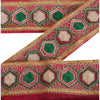Sanskriti Vintage Sari Border Hand Embroidered 1 Yd Indian Trim Sewing Pink Lace