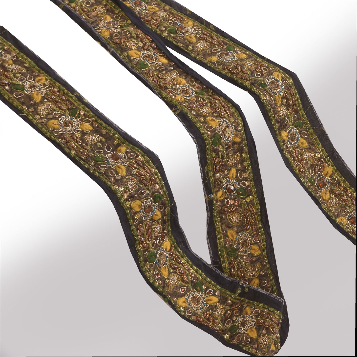 Sanskriti Vintage Saree Border Hand Beaded Craft Trims Lace 1 Yard Black