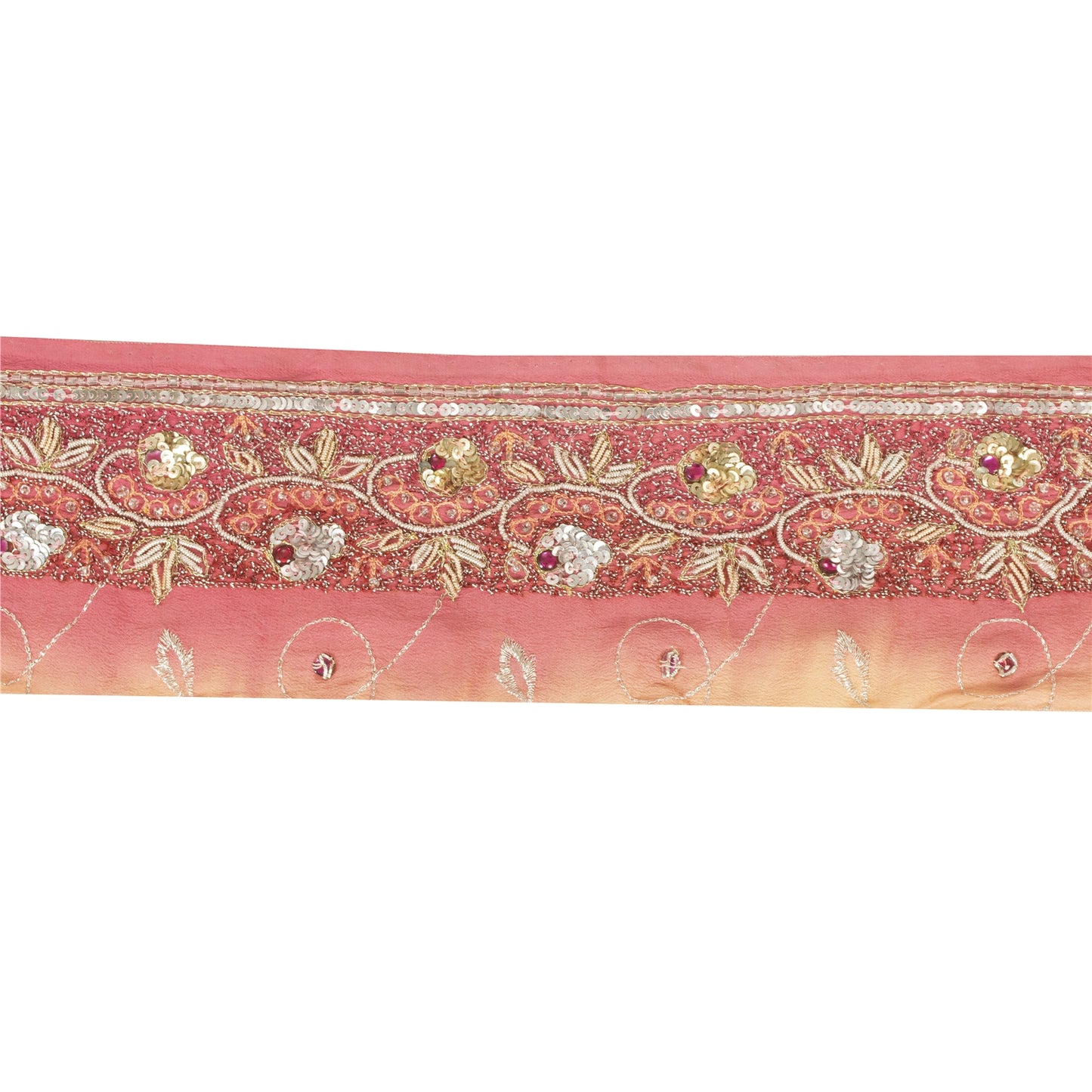 Sanskriti Vintage Saree Border Hand Beaded Gota Patti 1YD Trims 1.5W Maroon Lace