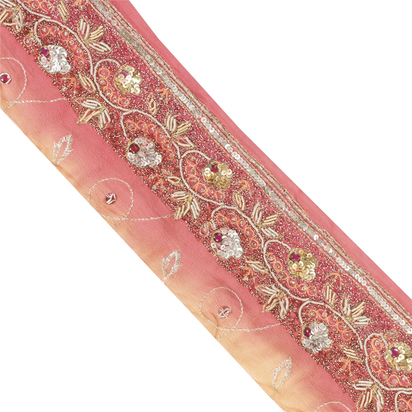 Sanskriti Vintage Saree Border Hand Beaded Gota Patti 1YD Trims 1.5W Maroon Lace