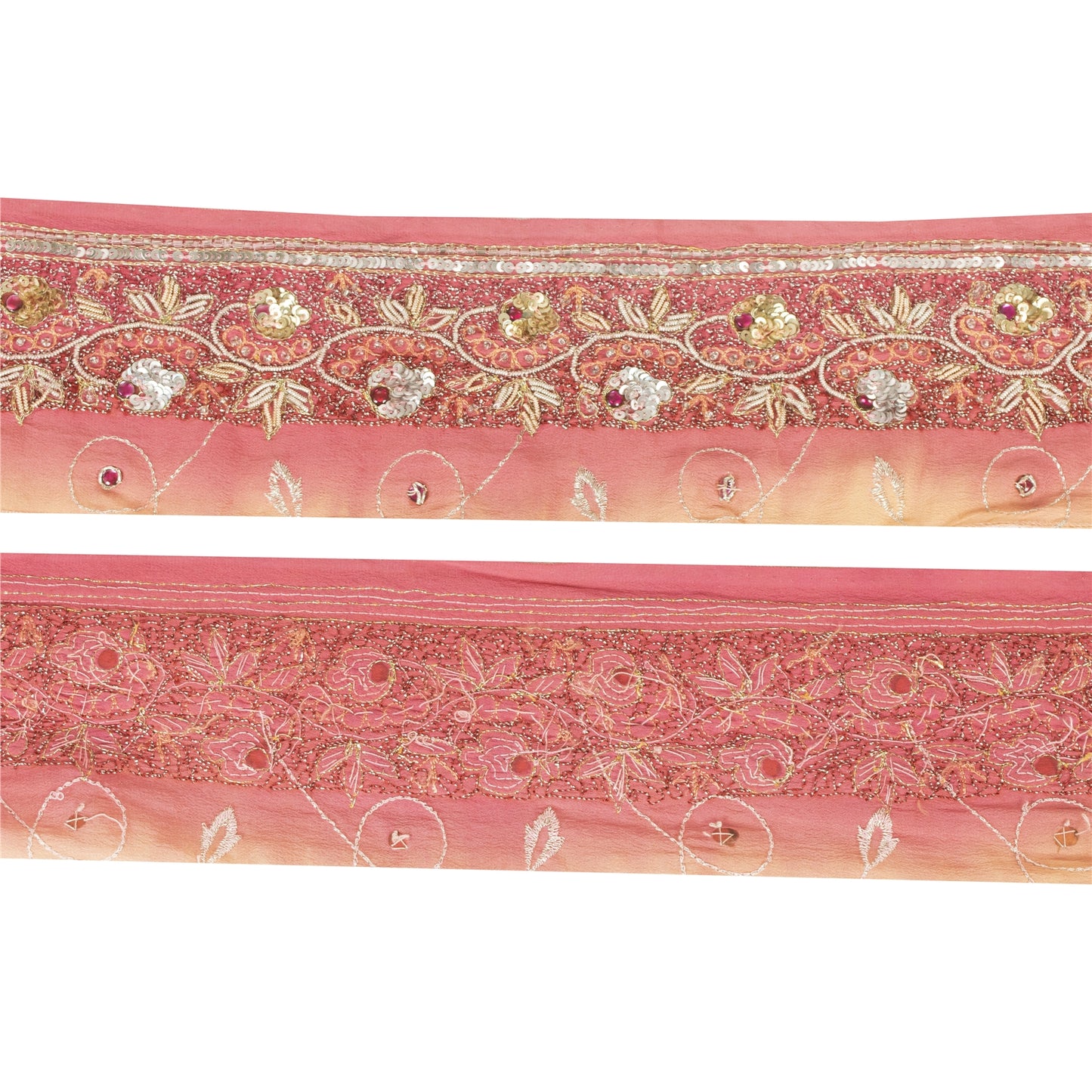 Sanskriti Vintage Saree Border Hand Beaded Gota Patti 1YD Trims 1.5W Maroon Lace