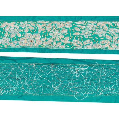 Sanskriti Vintage Trims Saree Border Hand Beaded Zari Zardozi 1 YD 3W Rama Green