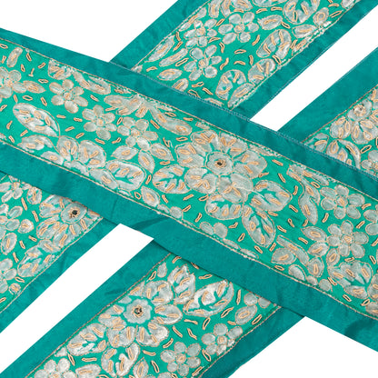 Sanskriti Vintage Trims Saree Border Hand Beaded Zari Zardozi 1 YD 3W Rama Green
