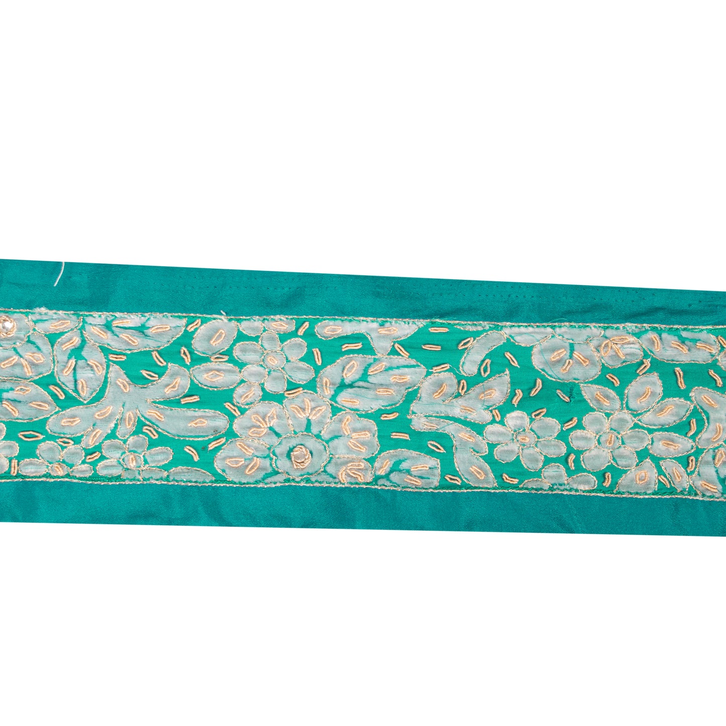 Sanskriti Vintage Trims Saree Border Hand Beaded Zari Zardozi 1 YD 3W Rama Green