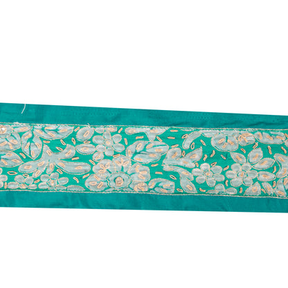 Sanskriti Vintage Trims Saree Border Hand Beaded Zari Zardozi 1 YD 3W Rama Green