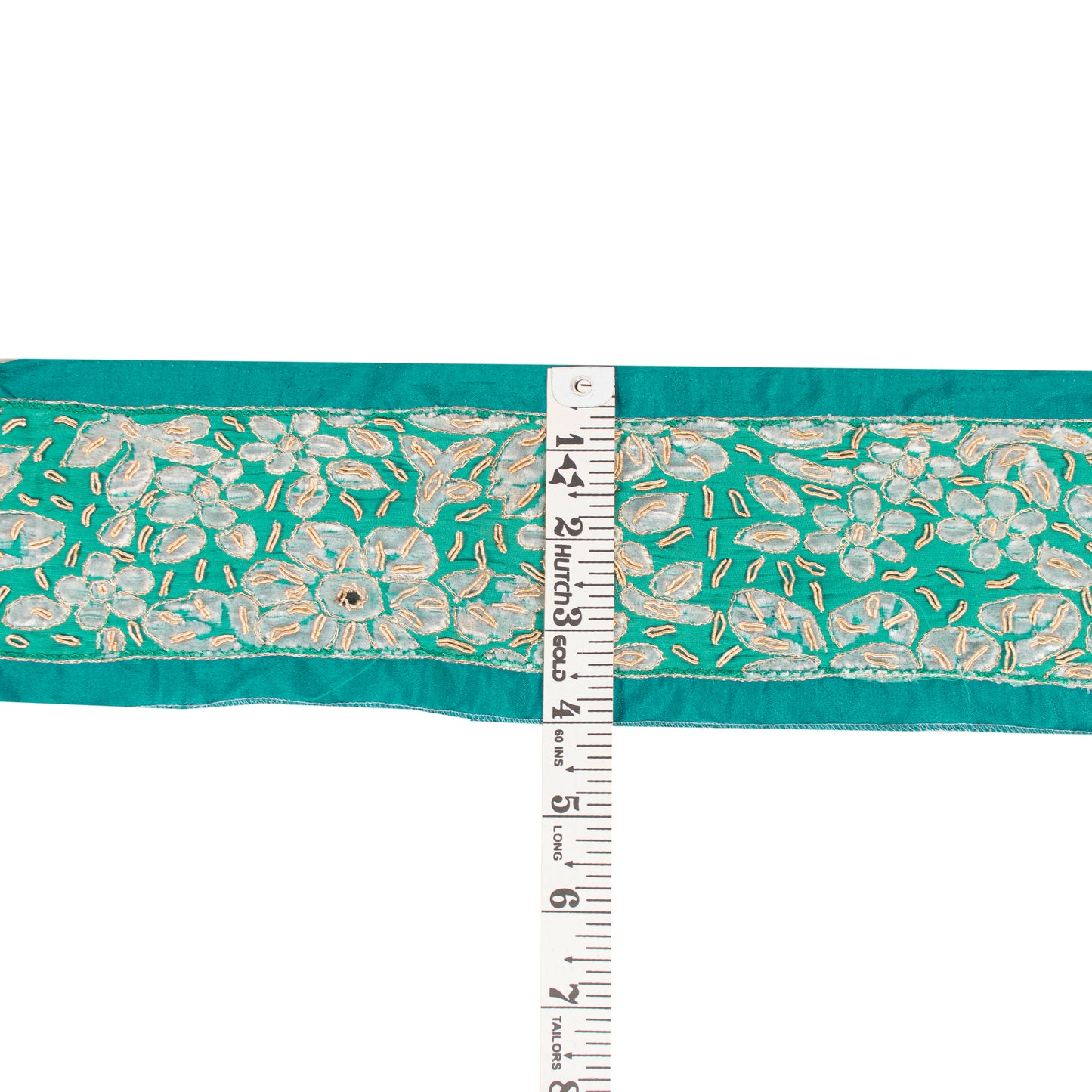 Sanskriti Vintage Trims Saree Border Hand Beaded Zari Zardozi 1 YD 3W Rama Green