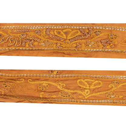 Sanskriti Vintage Sari Border Hand Beaded 1 YD Craft Trim Saffron Lace Ribbon