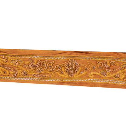 Sanskriti Vintage Sari Border Hand Beaded 1 YD Craft Trim Saffron Lace Ribbon