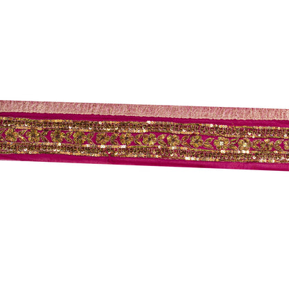 Sanskriti Vintage 1YD 3"W Sari Border Pink Pure Georgette Hand Made Zardozi Lace