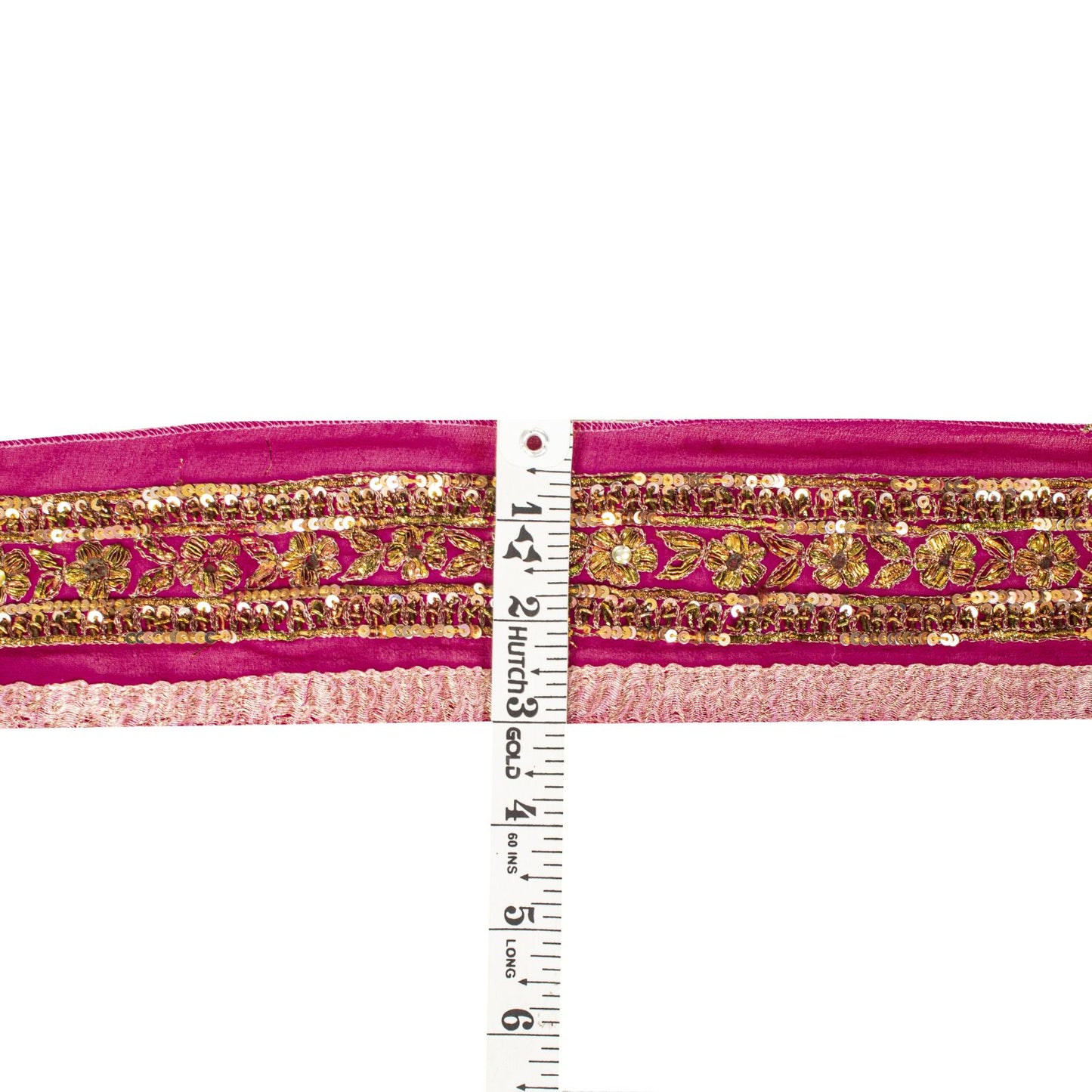 Sanskriti Vintage 1YD 3"W Sari Border Pink Pure Georgette Hand Made Zardozi Lace