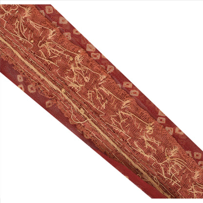 Sanskriti Vintage Bandhani Sari Border Hand Beaded 1 Yd Trim Ribbon Maroon Lace