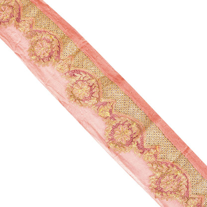 Sanskriti Vintage Peach Pure Chiffon 1 YD Sari Border Trim Hand Embroidered Lace