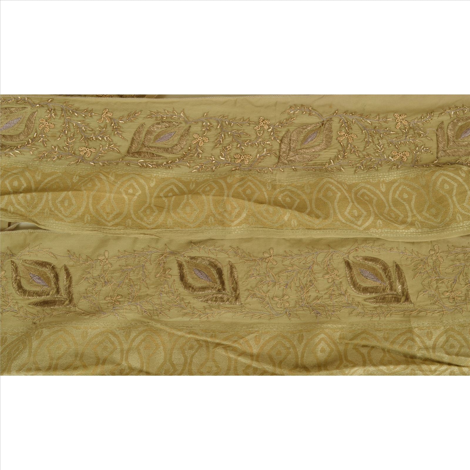 Sanskriti Vintage Sari Border Hand Embroidered Woven 1 Yd Trim Sewing Green Lace