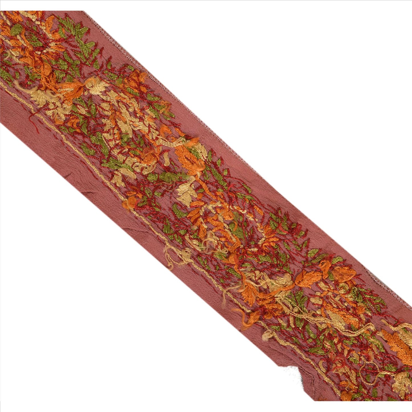 Sanskriti Vintage Sari Border Hand Embroidered 1 Yd Indian Trim Ribbon Pink Lace