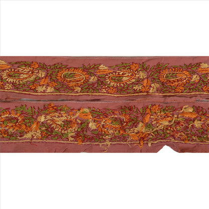 Sanskriti Vintage Sari Border Hand Embroidered 1 Yd Indian Trim Ribbon Pink Lace