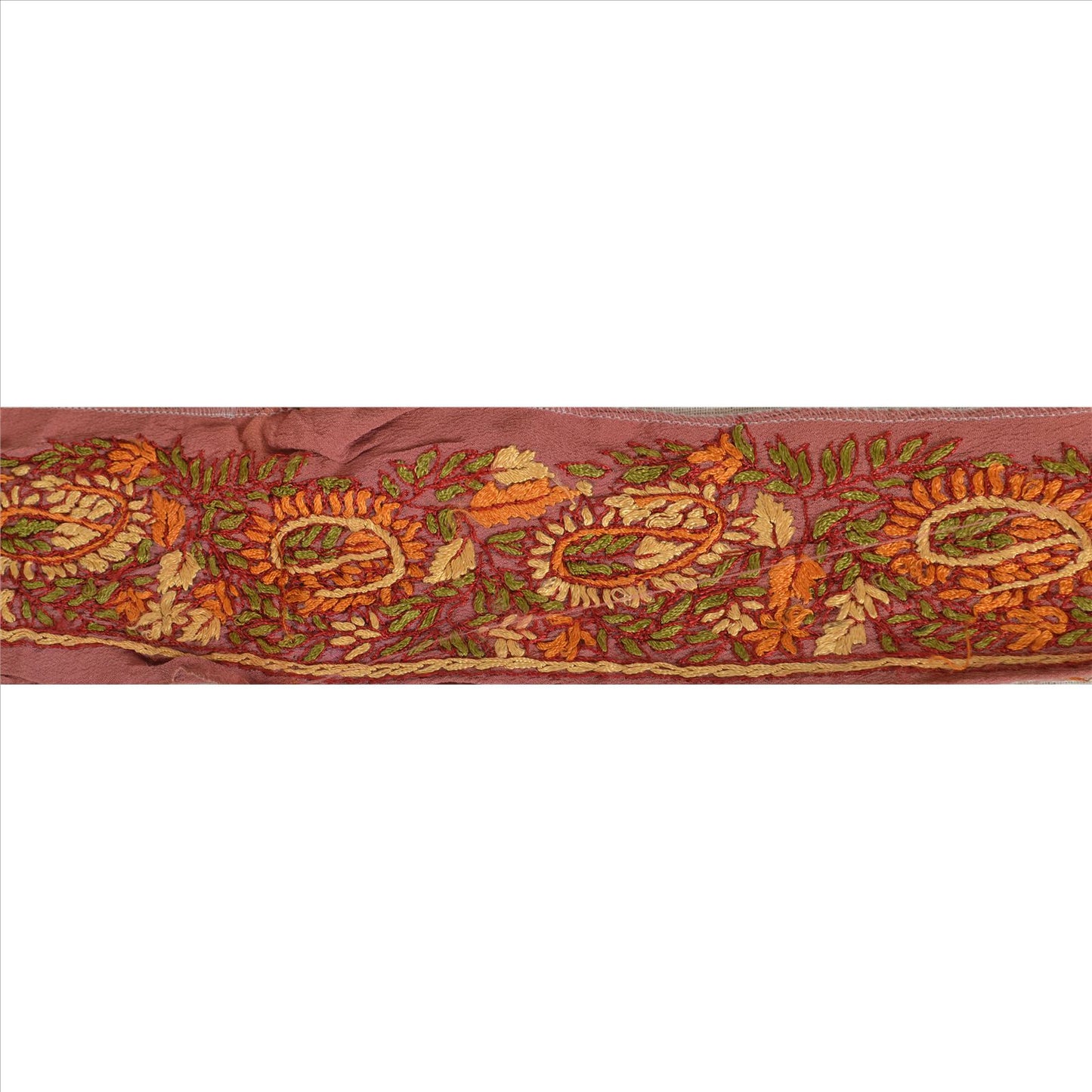 Sanskriti Vintage Sari Border Hand Embroidered 1 Yd Indian Trim Ribbon Pink Lace