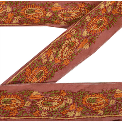 Sanskriti Vintage Sari Border Hand Embroidered 1 Yd Indian Trim Ribbon Pink Lace