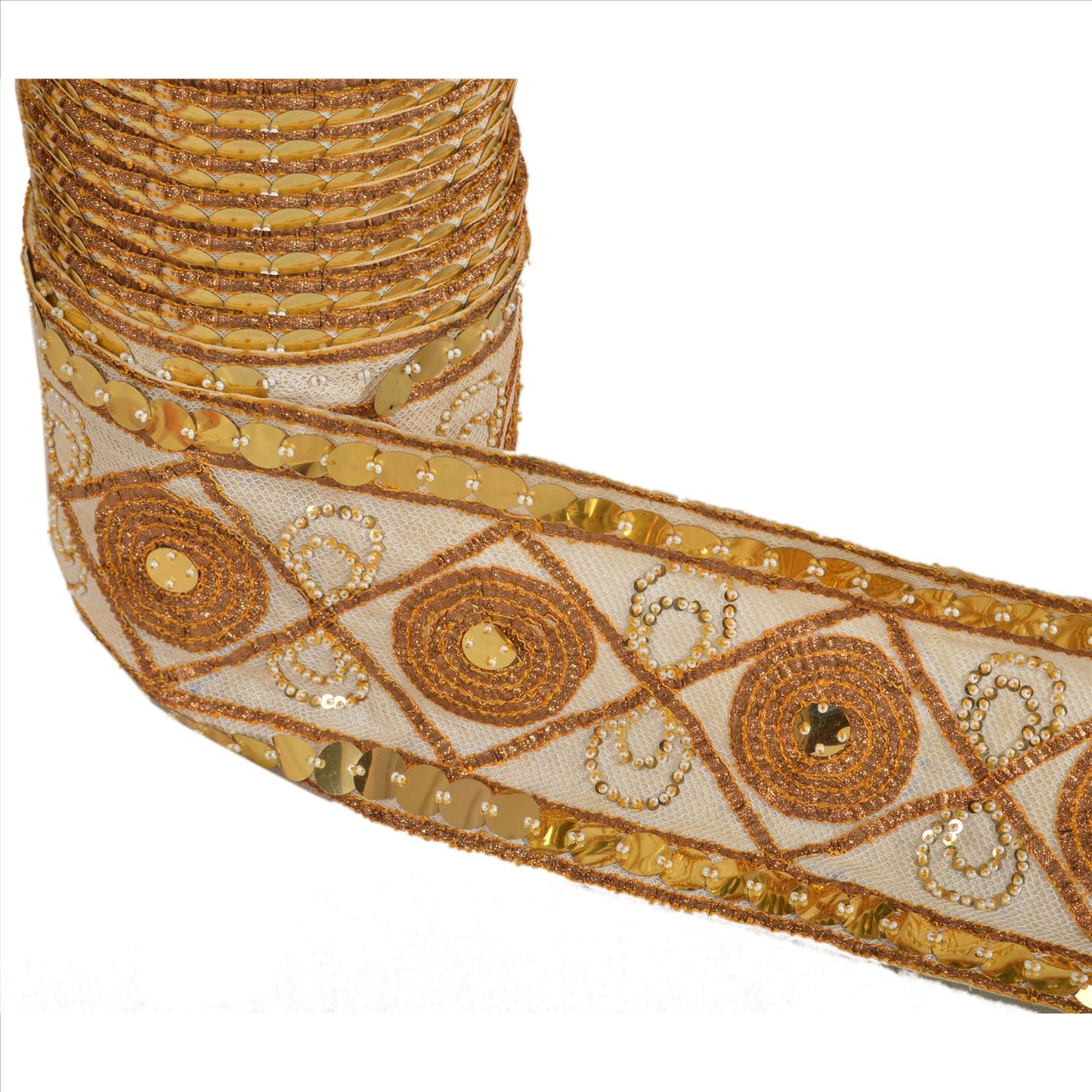 Sanskriti Vintage Sari Border Hand Beaded 1 Yd Indian Trim Sewing Cream Lace