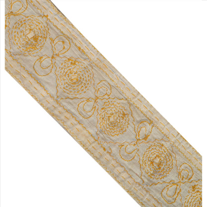 Sanskriti Vintage Sari Border Hand Beaded 1 Yd Indian Trim Sewing Cream Lace