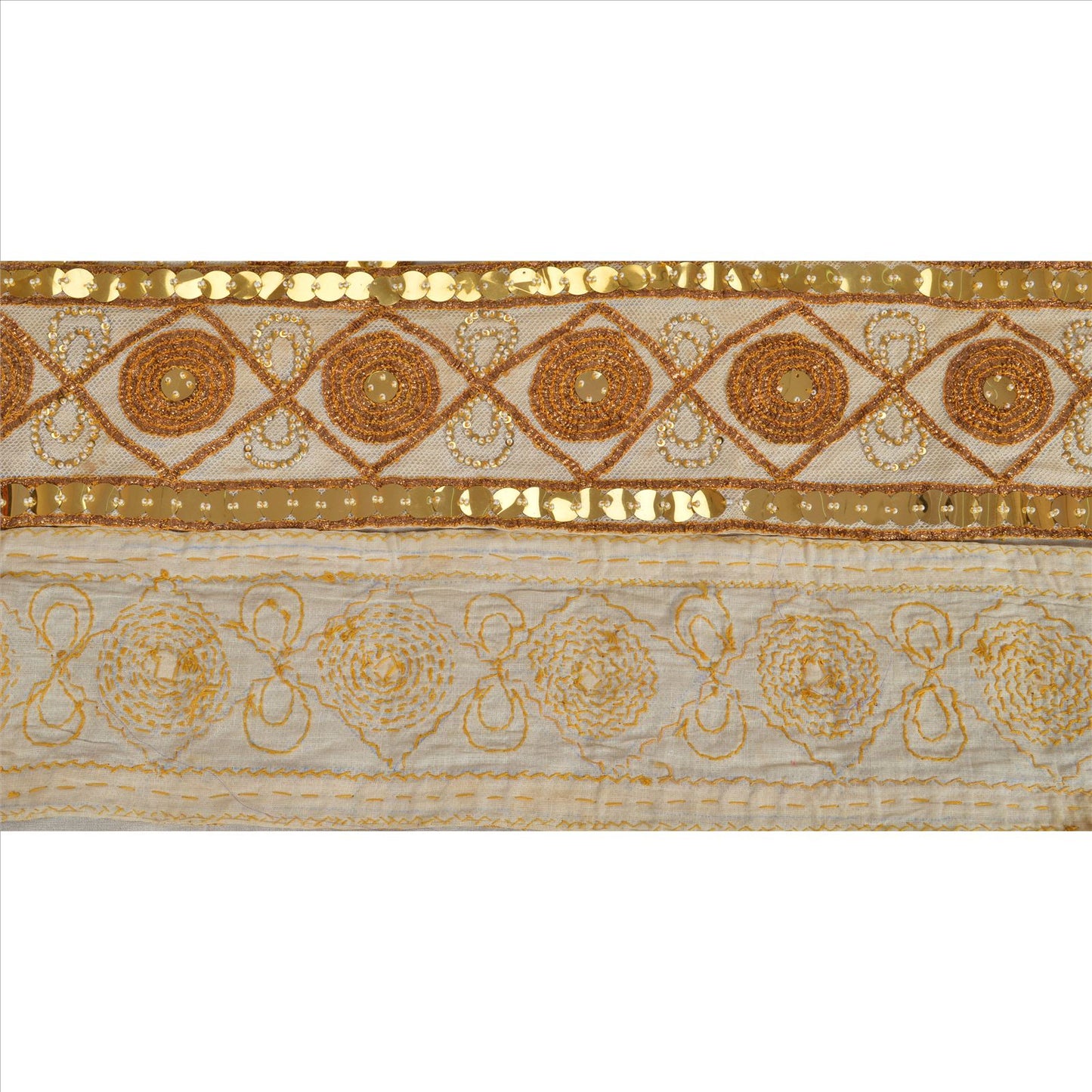 Sanskriti Vintage Sari Border Hand Beaded 1 Yd Indian Trim Sewing Cream Lace