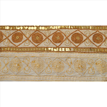 Sanskriti Vintage Sari Border Hand Beaded 1 Yd Indian Trim Sewing Cream Lace