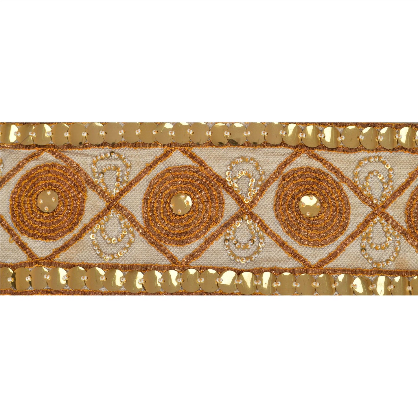 Sanskriti Vintage Sari Border Hand Beaded 1 Yd Indian Trim Sewing Cream Lace