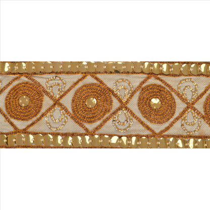 Sanskriti Vintage Sari Border Hand Beaded 1 Yd Indian Trim Sewing Cream Lace