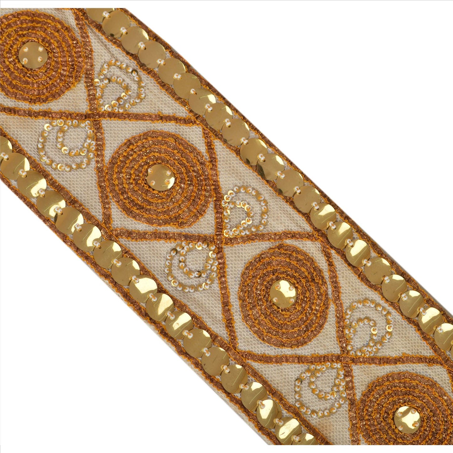 Sanskriti Vintage Sari Border Hand Beaded 1 Yd Indian Trim Sewing Cream Lace