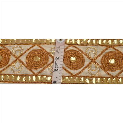 Sanskriti Vintage Sari Border Hand Beaded 1 Yd Indian Trim Sewing Cream Lace