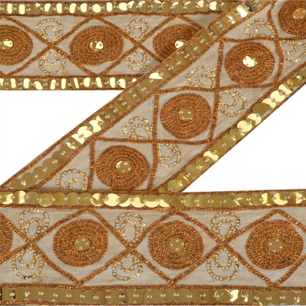 Sanskriti Vintage Sari Border Hand Beaded 1 Yd Indian Trim Sewing Cream Lace