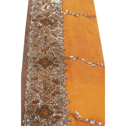 SANSKRITI VINTAGE SAREE BORDER HAND BEADED 1 YD TRIMS LACE 3W PURE SILK SAFFRON