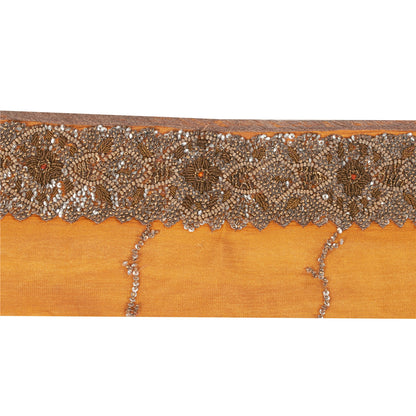 SANSKRITI VINTAGE SAREE BORDER HAND BEADED 1 YD TRIMS LACE 3W PURE SILK SAFFRON