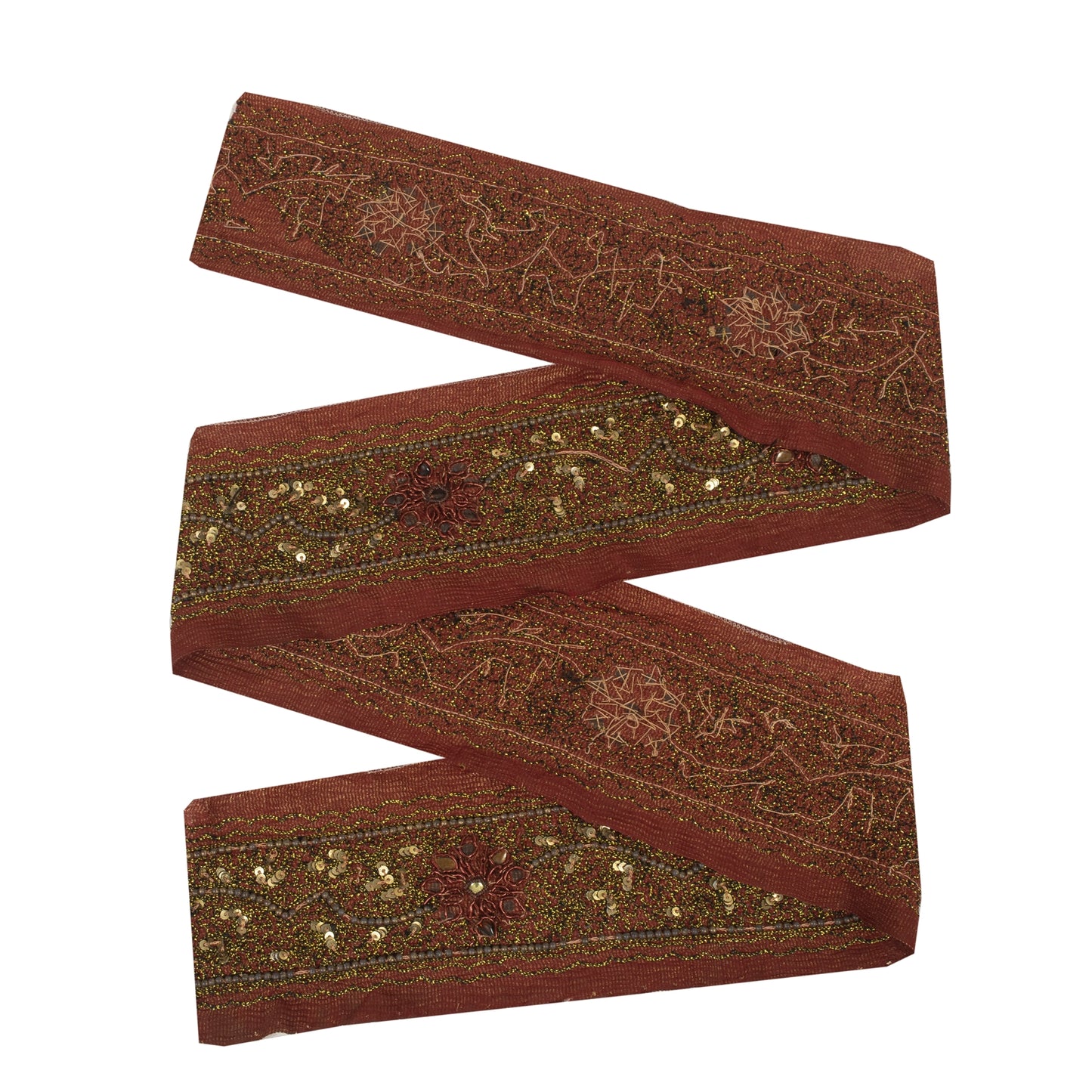 Sanskriti Vintage Sari/Saree Border Hand Beaded Zari 1 YD Trim Maroon 2.5W Lace