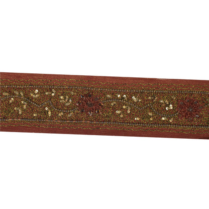 Sanskriti Vintage Sari/Saree Border Hand Beaded Zari 1 YD Trim Maroon 2.5W Lace