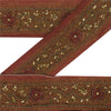 Sanskriti Vintage Sari/Saree Border Hand Beaded Zari 1 YD Trim Maroon 2.5W Lace