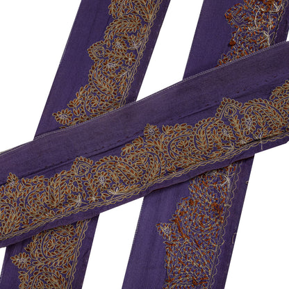 Sanskriti Vintage Purple Pure Crepe 1 YD Sari Border Embroidered Craft Trim Lace