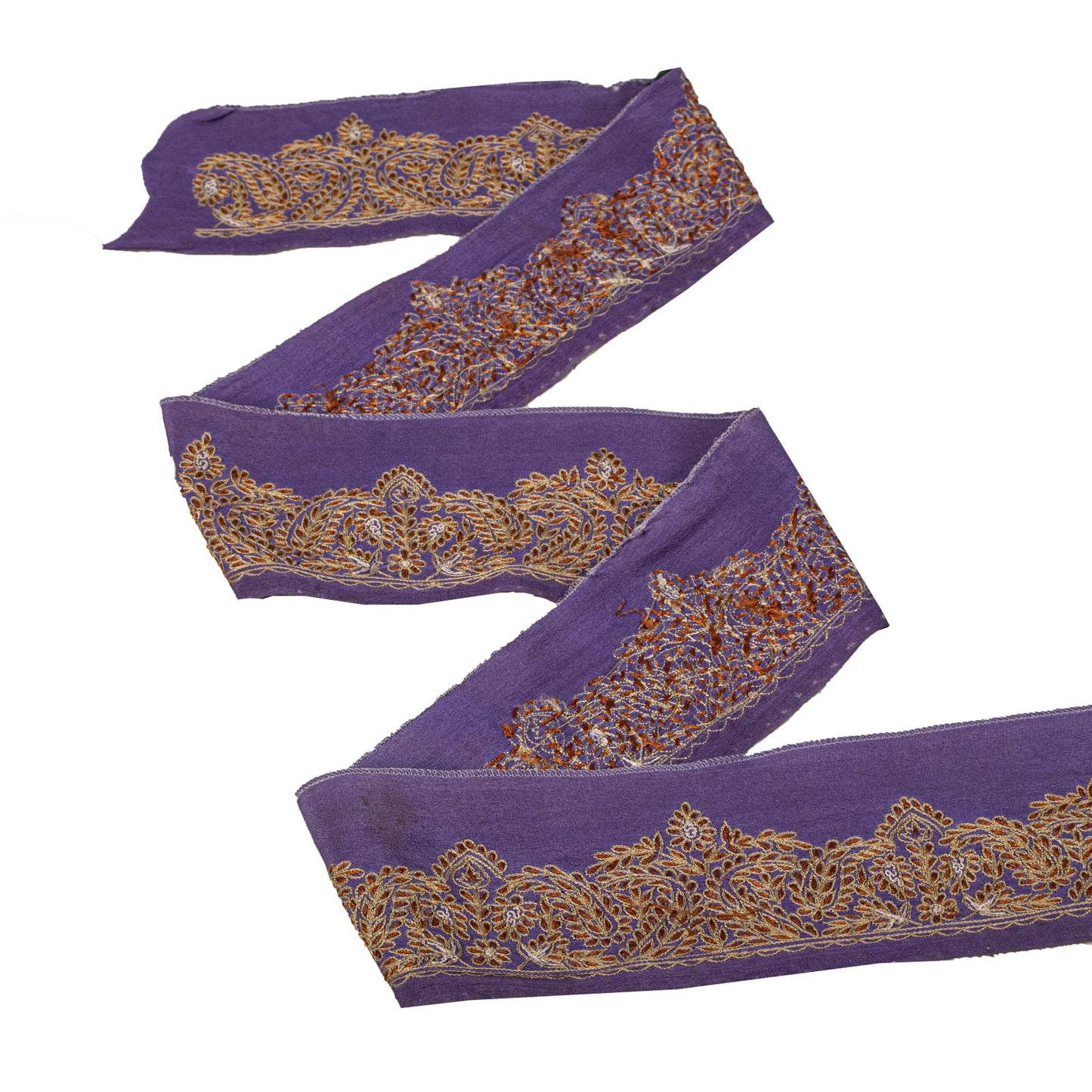 Sanskriti Vintage Purple Pure Crepe 1 YD Sari Border Embroidered Craft Trim Lace
